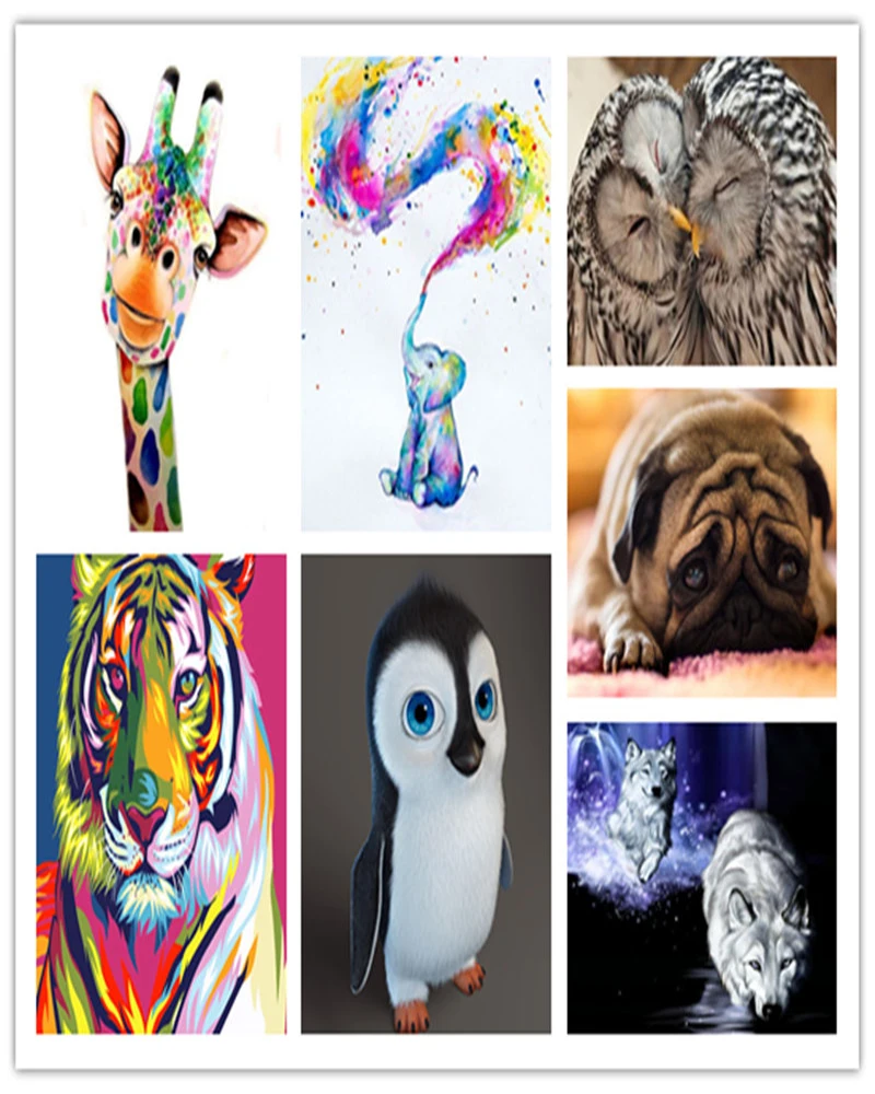 

5D Diamond Painting Wolf Tiger Elephant Penguin Full Square Full Diamond Embroidery DIY Animal Mosaic Cross Stitch Home Decor