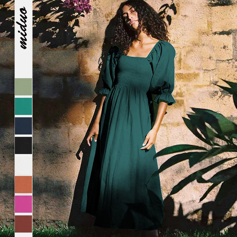 

Women Dress with a High-end Sense of Tie Up Waistband Ruffled Edge Lantern Sleeves and a Multi Wear Elegant Dress