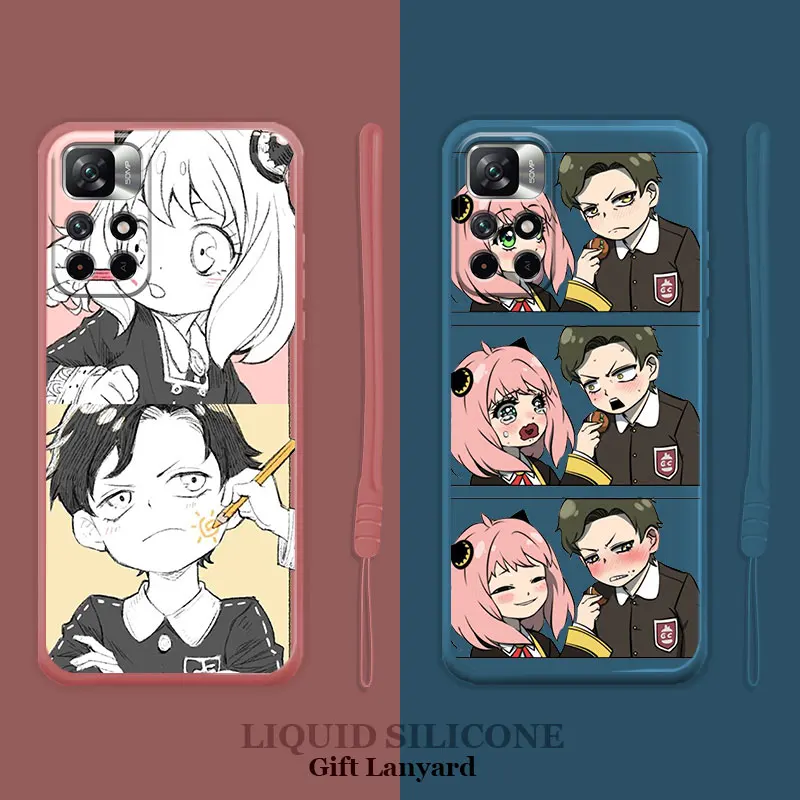 

Square Liquid Case For Xiaomi Redmi Note 11 11T 9 9S 8 10 Pro for Redmi 8 9T 9A 9C 10C K40 Shell Spy×Family Funny Anya Damian