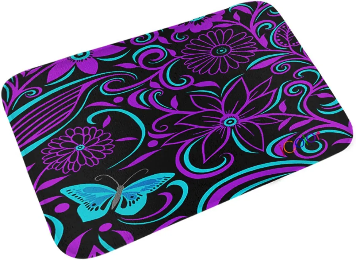 

Моющийся дверной коврик для сада, для кухни, столовой, гостиной, прихожей, ванной, домашних животных, с нескользящей подложкой (синий и фиоле...