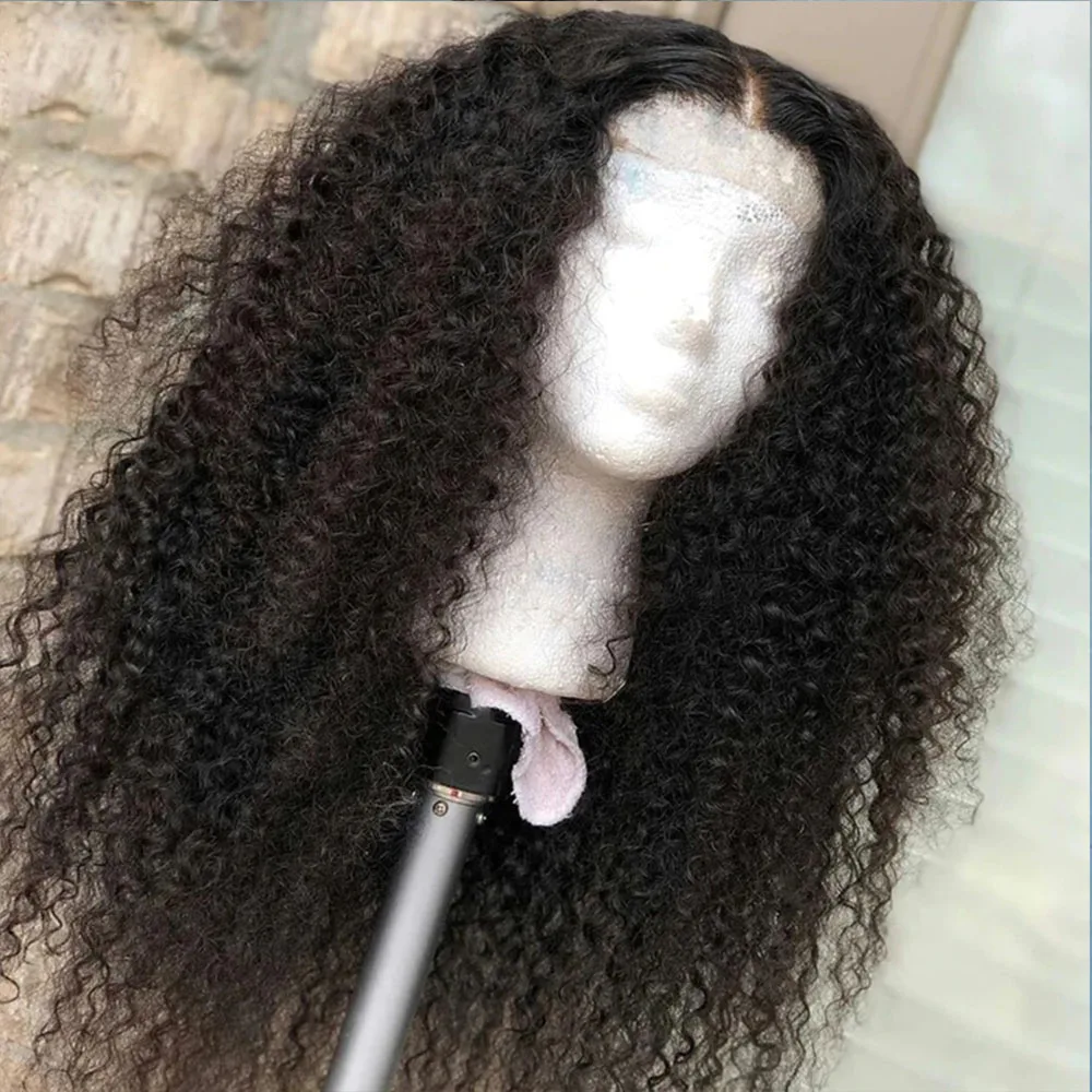 

Soft 26Inch Long Natural Black Kinky Cruly 180Density Lace Front Wig for Black Women BabyHair Deep Glueless Preplucked Daily