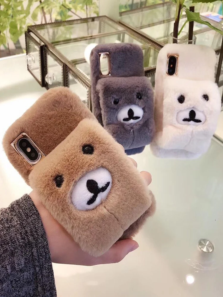 

Girls Cute Fashion Plush Wrist Bear Cell Phone Case For IPhone8 7 11 12 13 Pro Max X XS Max XR Plus SE2 SE3 7Plus MINI