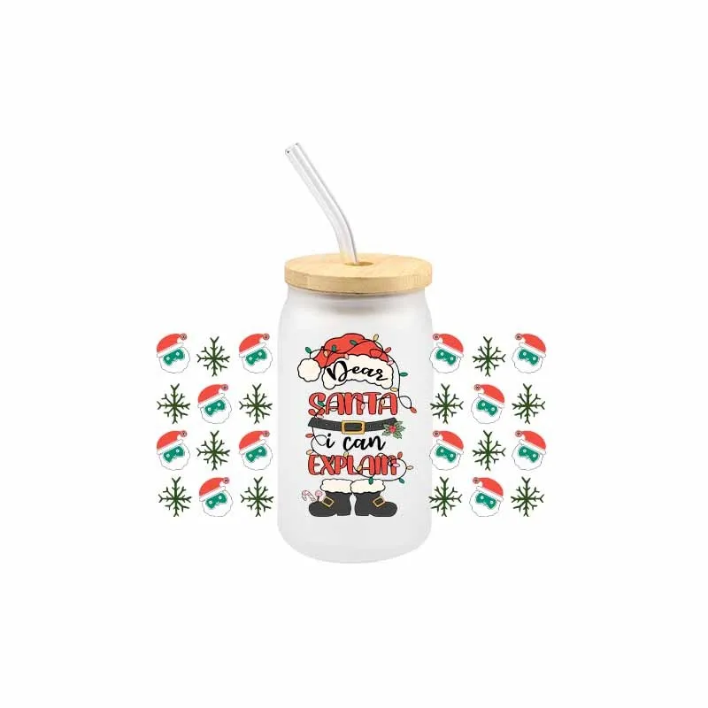 Рождественская переводная наклейка с Санта Клаусом UV DTF Санта-малыш стеклянная