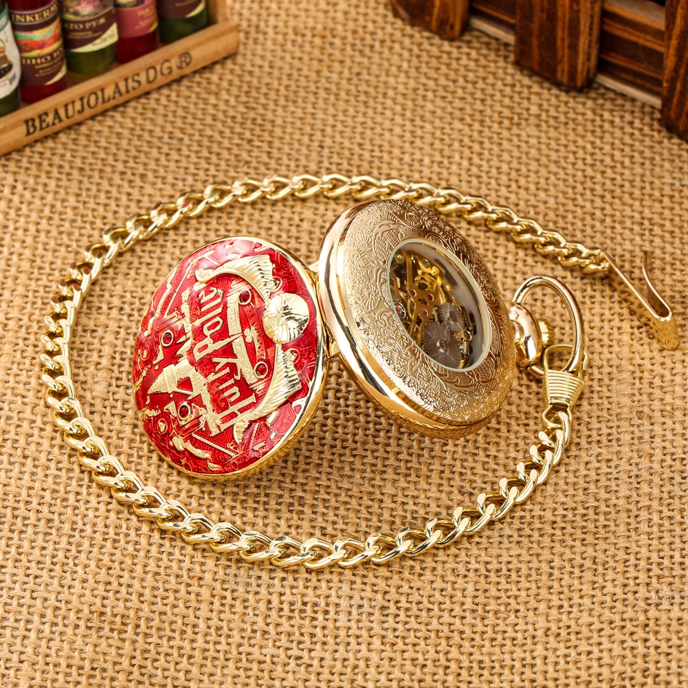Vintage Mechanical Pocket Watch Gifts for Men Women Blue/Green/Red/Yellow FOB Chain Clock Couple Pocket Watches montre de poche