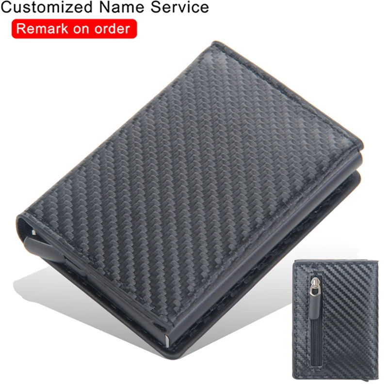 

Custom Engraving Carbon Fiber Rfid Blocking Men Credit Card Holder Leather Wallet Business Bag Bank Cardholder Purse Coin Pocket