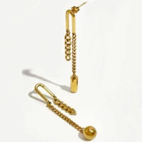 perisbox asymmetry metal ball tassel link chain drop earrings stainless steel long dangler for women cool girls party jewelry