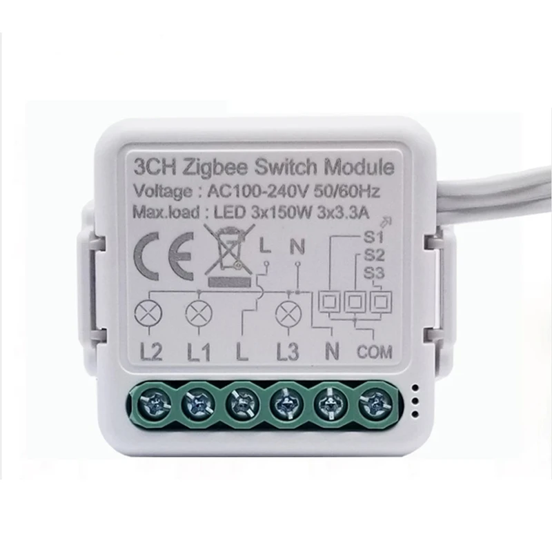 

Tuya Smart Zigbee On-off Device MINI 3-way Dual-control Concealed Switch Modification Smart Switch 3CH Zigbee Switch Module