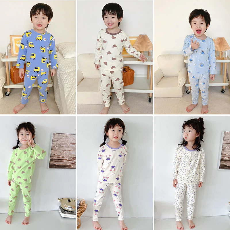 

Пижамы для маленьких девочек детская одежда для сна с героями мультфильмов комплект одежды для малышей, осенняя хлопковая детская одежда для сна пижамный комплект для мальчиков 6, 8, 10, 12 лет