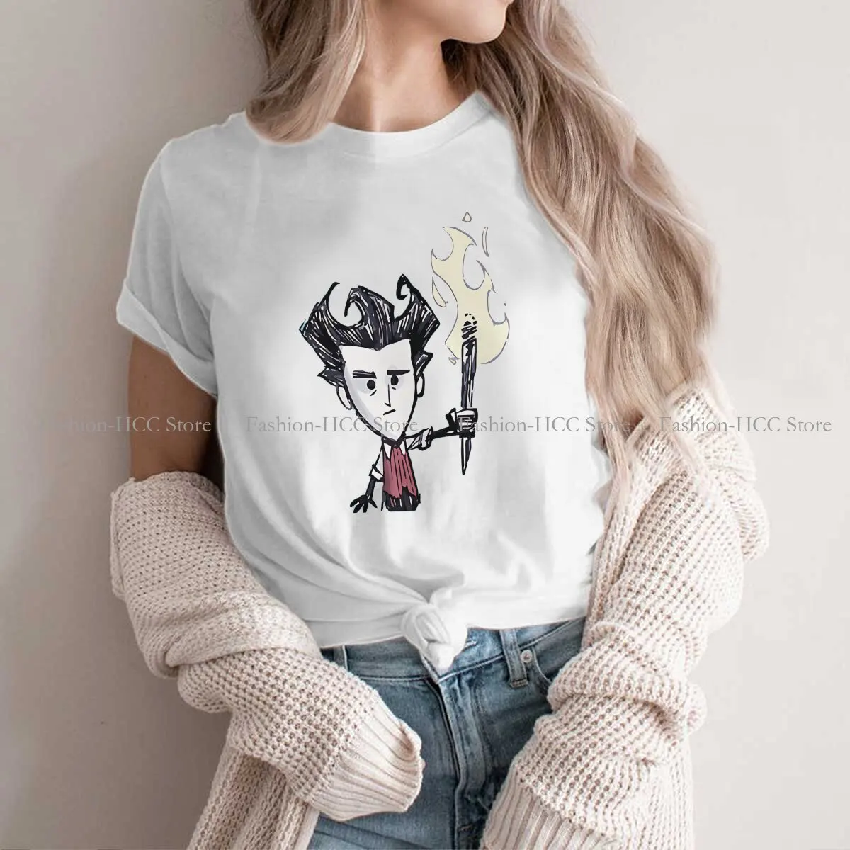 

Fire Casual Polyester TShirt Dont Starve Style Tops Comfortable T Shirt Women