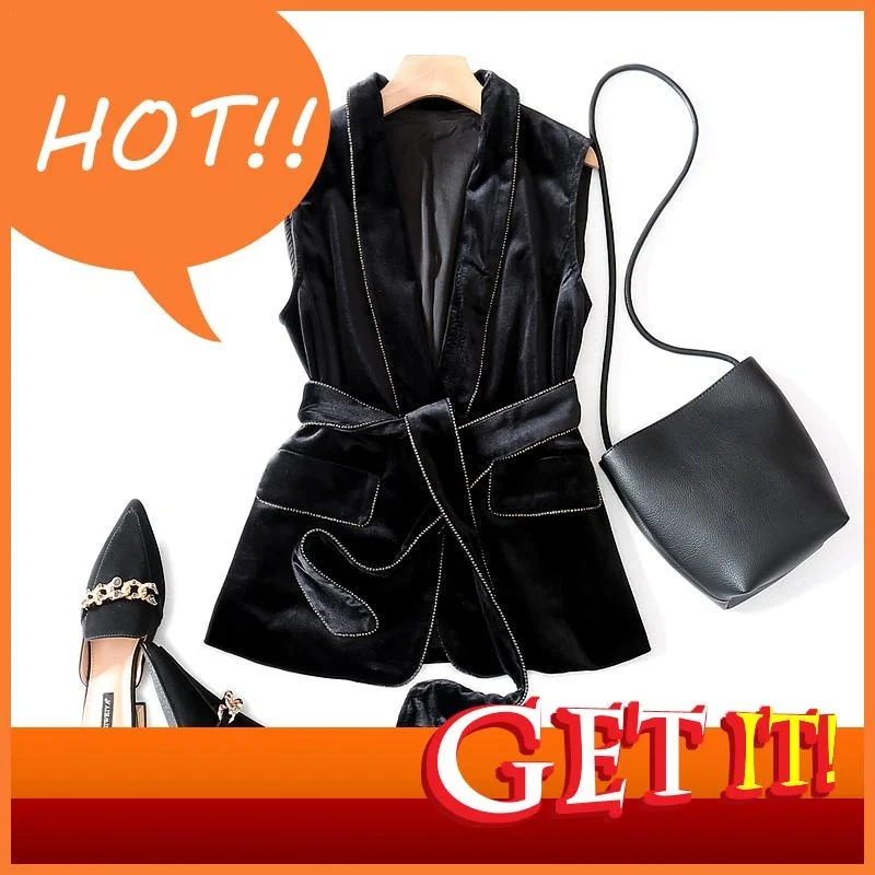 

Женский жилет без рукавов, повседневный жилет с отложным воротником и поясом в Корейском стиле, модель 4XL на осень и зиму, 2023