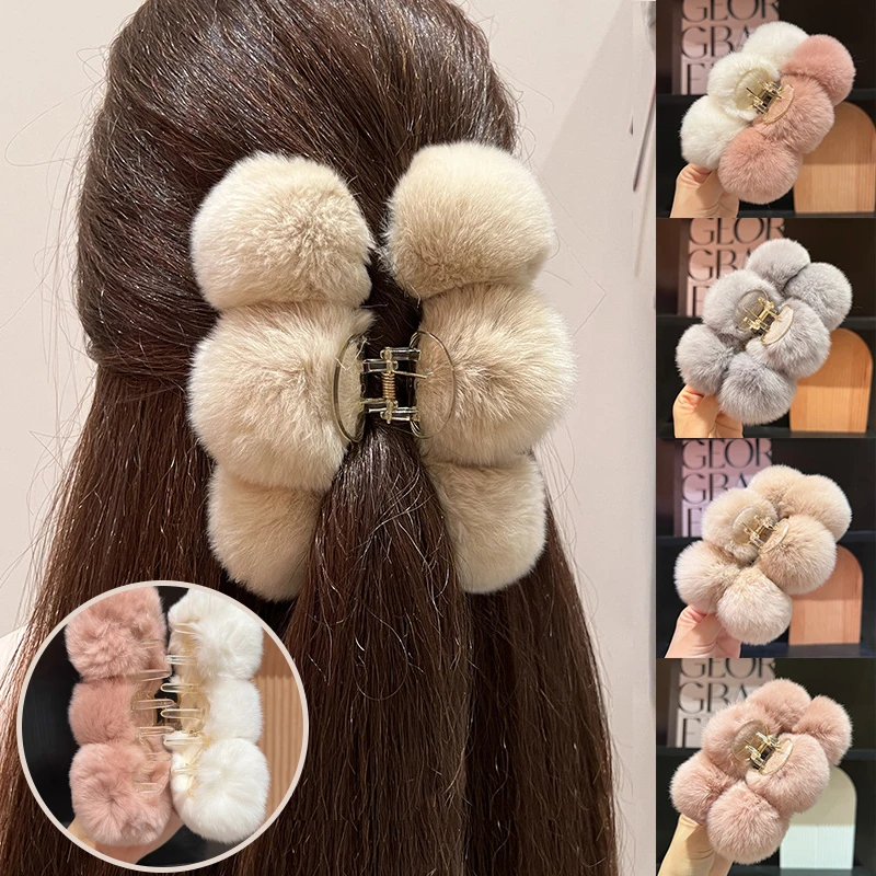 

Oversized Plush Hair Claw Soft Faux Rabbit Fur Hairball Large Hair Clip Fluffy Furry Catch Clip Barrette Women Hair Accessories