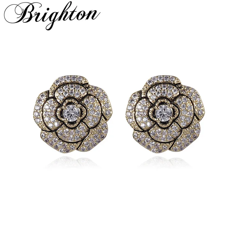 

Brighton New Fashion Crystal Contracted Romantic Flower Women's Stud Earrings Elegant Zircon Brincos Temperament Jewelry Weeding