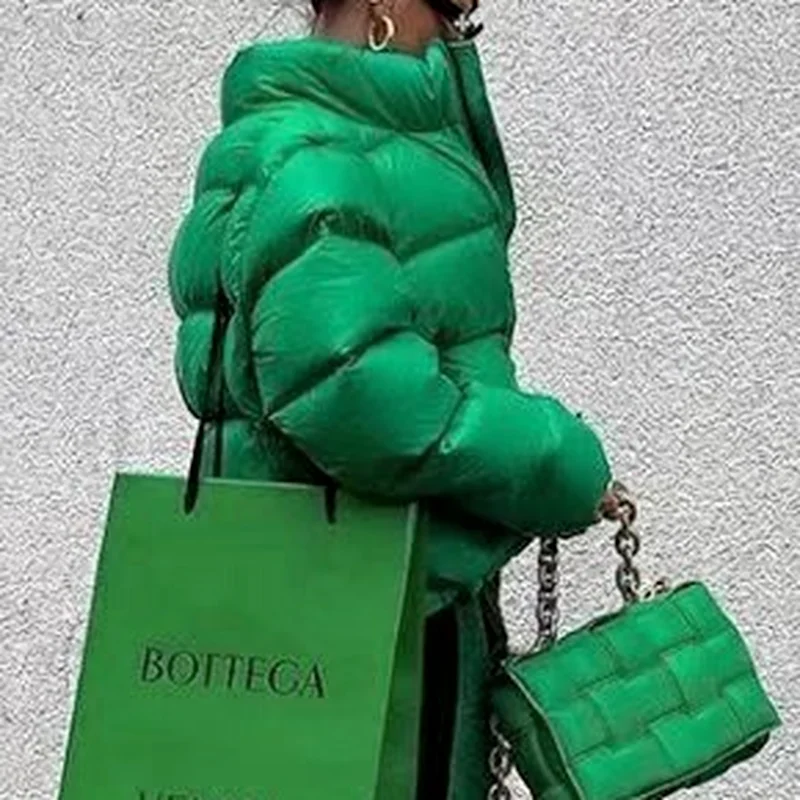 Fall/Winter Fashion Loose High Street Green Cotton Jacket Warm All-match Short Cotton Jacket Women's Stand Collar Short Jacket