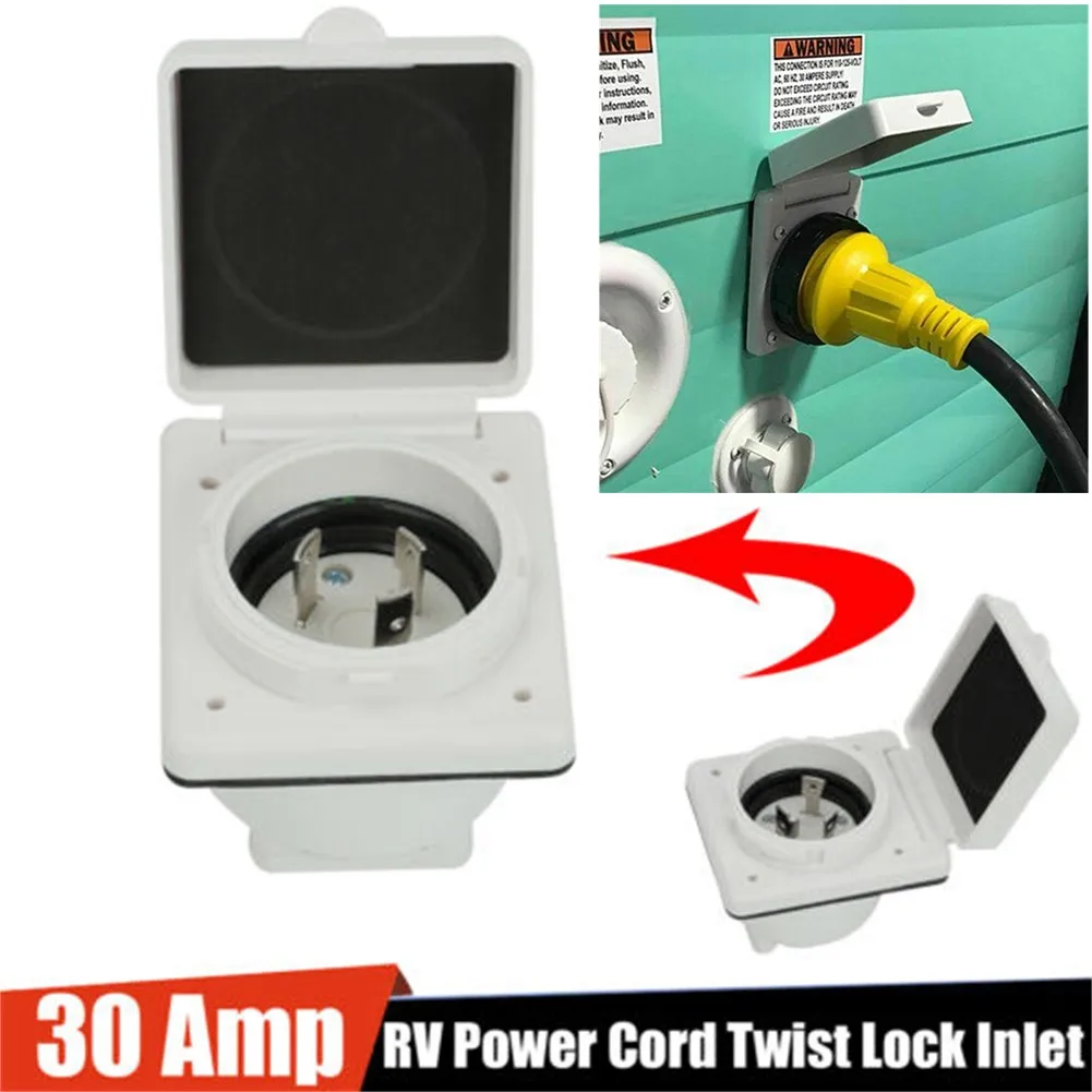 

Waterproof Power Socket For American RV With 30A Pin Twist Lock Connection 125V White With Waterproof Cover RV Boat Power Outlet