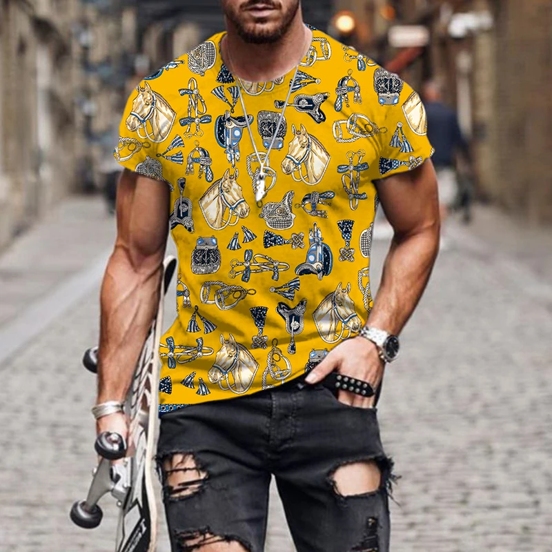 

2022 Summer Men's 3D Printing T-shirt European and American Style Luxury O Neck Short Sleeve Tee Fashion Street Casual Men Shirt