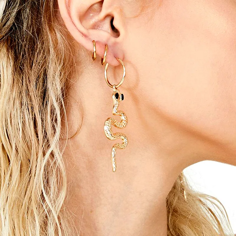 

Luxury Charm Snake Earrings For Women Gold Color Hip Hop Earrings Designer Gothic Accessories Design Jewelry Snake Earrings