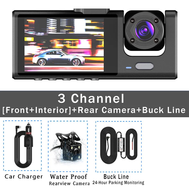 

3-канальный Автомобильный видеорегистратор HD 1080P, 3-объективный внутренний Автомобильный видеорегистратор, трехсторонняя камера, видеореги...