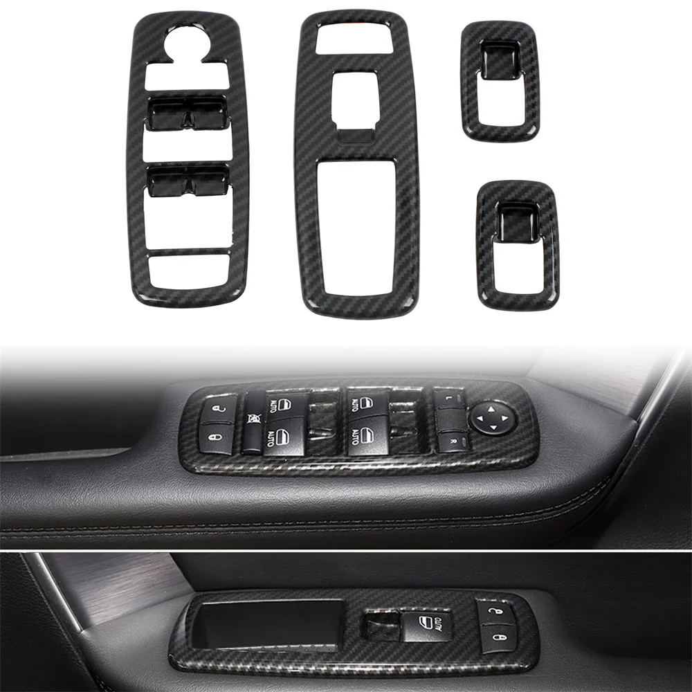 

for Dodge Durango 2011-2022 LHD Car Interior Window Rise Lift Control Switch Panel Trim Cover ABS Carbon Black 4pcs