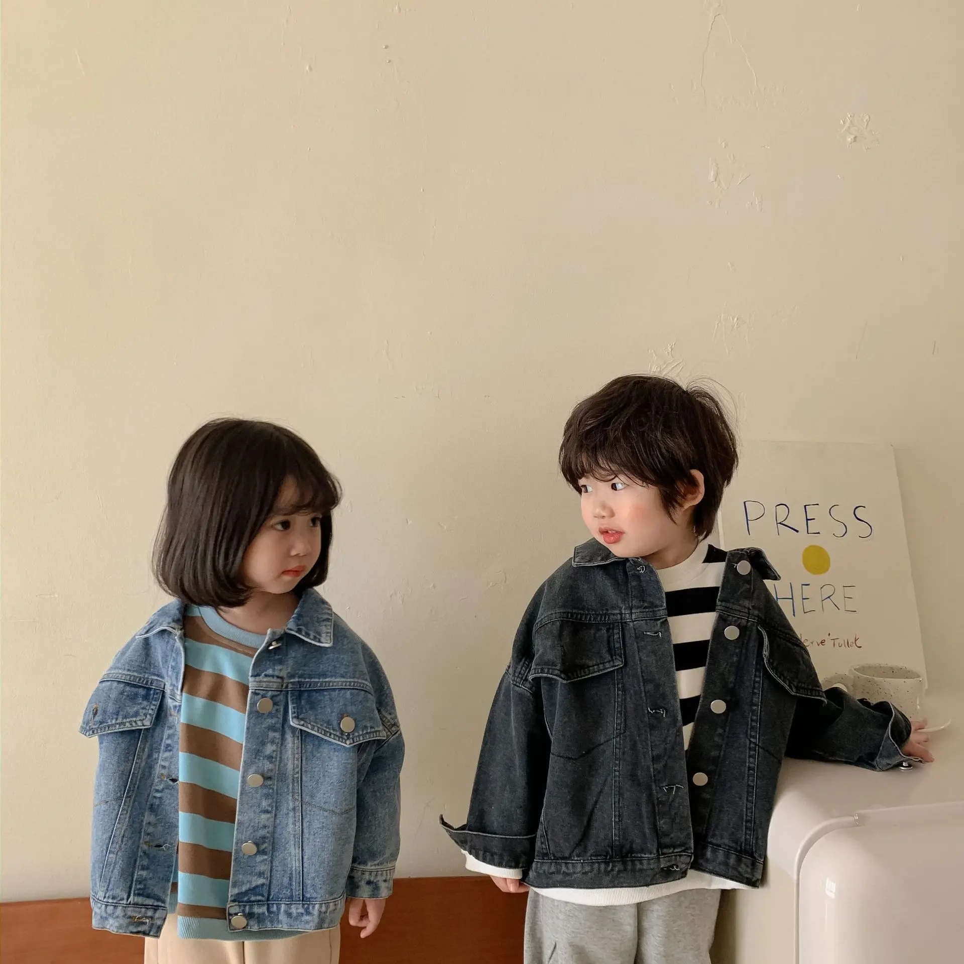 Korean children's clothing children's spring and autumn long-sleeved denim jacket small boys and girls baby cotton denim top