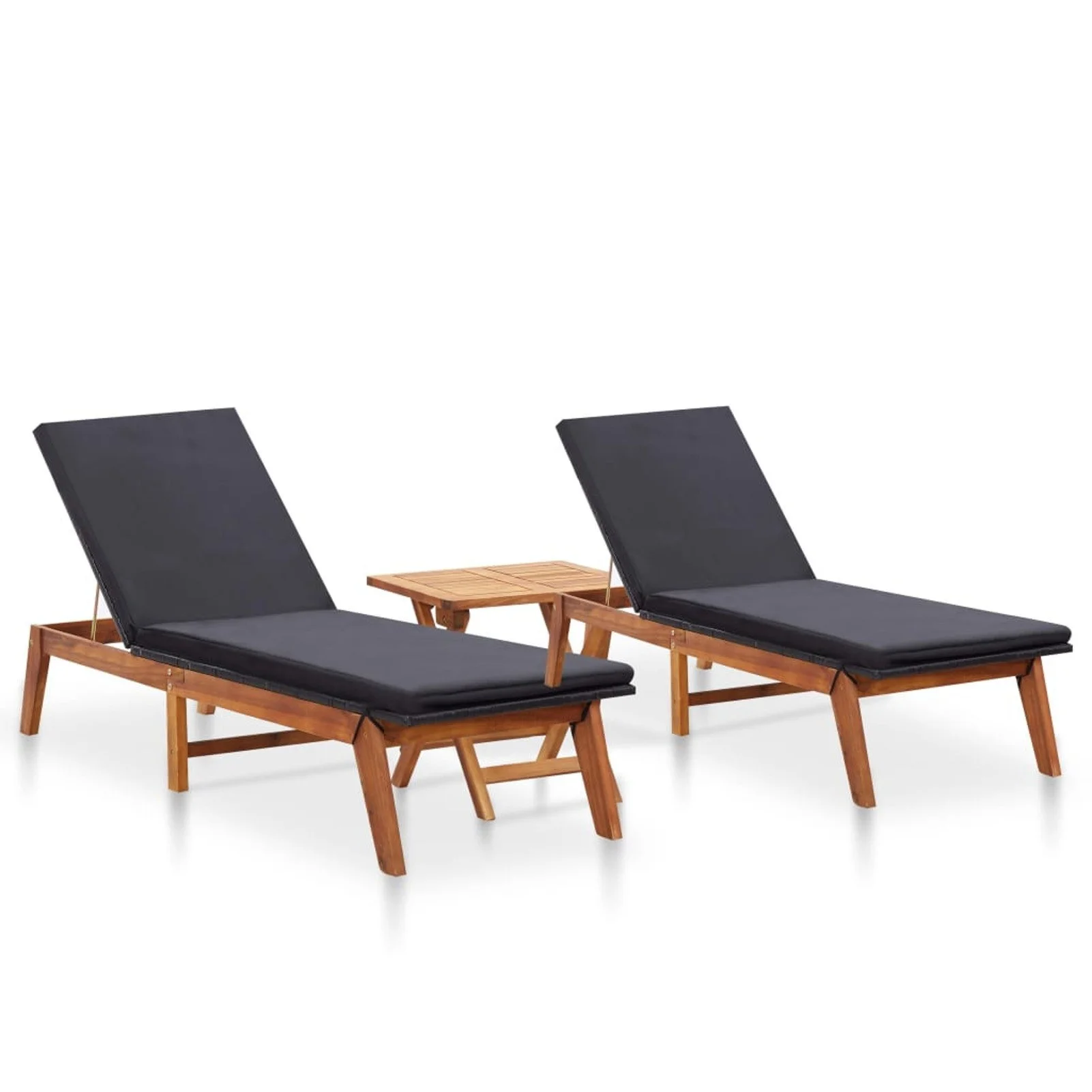 

Sun Loungers 2 pcs with Table Poly Rattan and Solid Acacia Wood