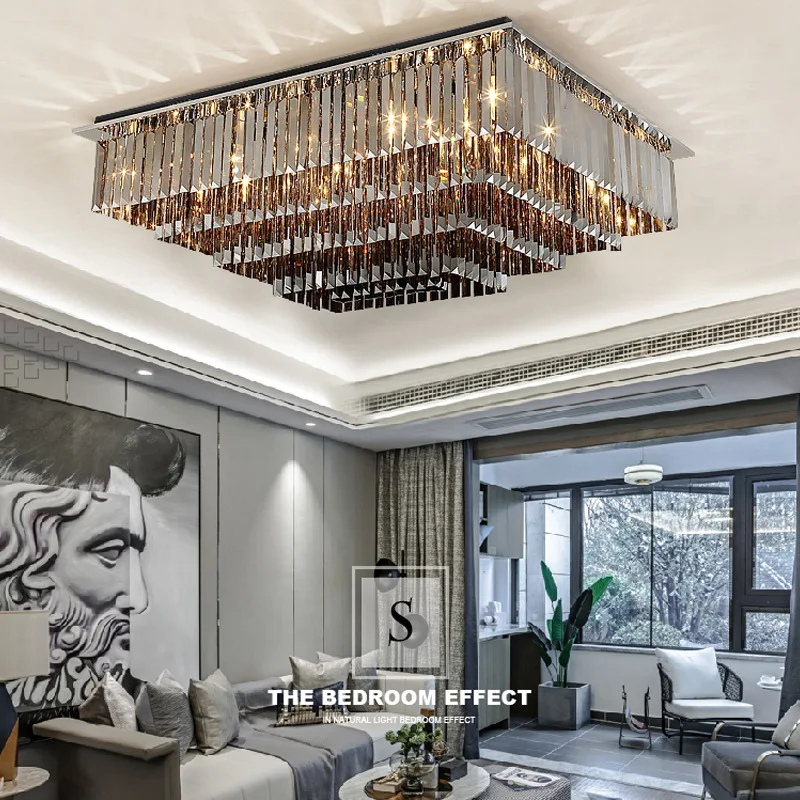 

Modern Square Cristal Lamparas Colgantes De Techo Living Room Lustres Home Decor LED Crystal Ceiling Chandelier Light 2023