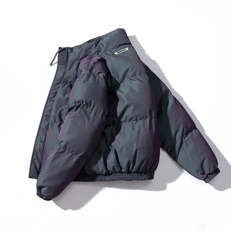 Mens Fashion High Street Colorful Reflective Laser Cotton Padded Clothes Bread Suit Couple Clothes Winter Coat Sports Jacket