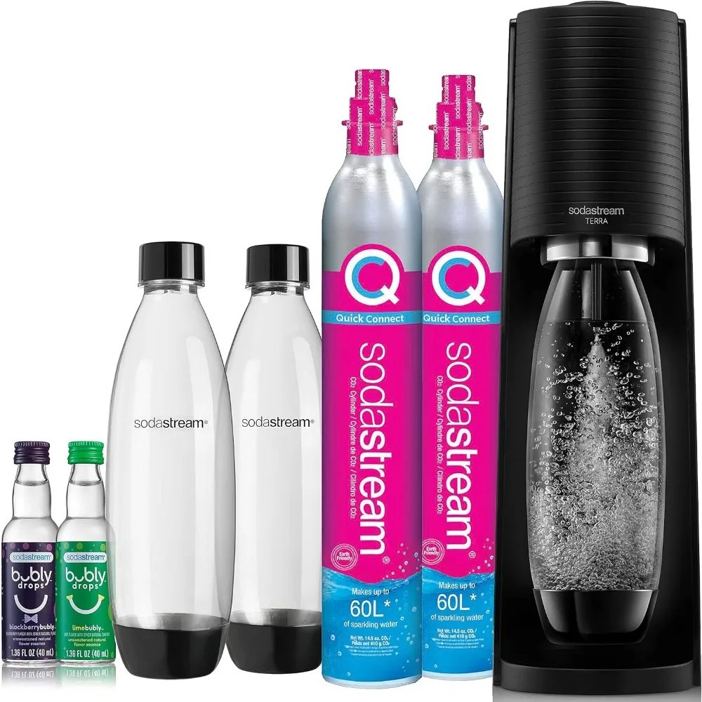 

SodaStream Terra Sparkling Water Maker Bundle (Black), with CO2, DWS Bottles, and Bubly Drops Flavors