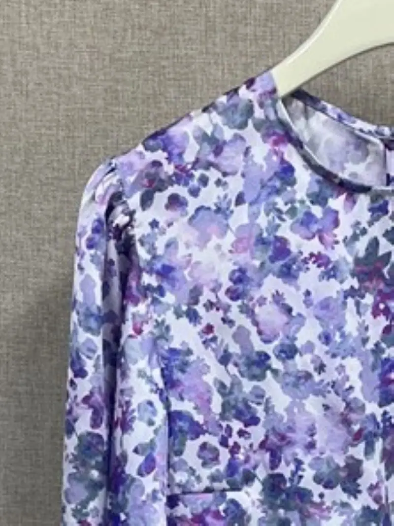 Women's Floral Print Ruffles Pleated Lantern Sleeve O-Neck Vintage Mini Dress Spring Summer 2023