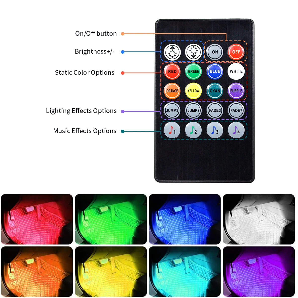 Светодиодная лента для салона автомобиля неоновая подсветка с дистанционным