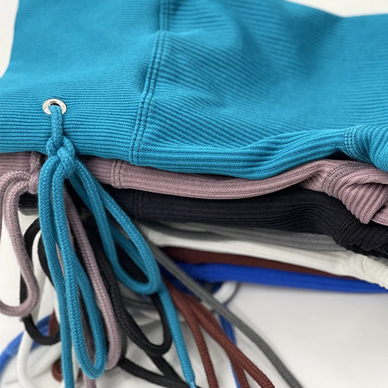 Ribbed Yoga Sets Shorts Drawstring Women Fitness Seamless 2 PCS Sportswear Zipper Sports Bra Shorts Outfit Workout Gym Clothing