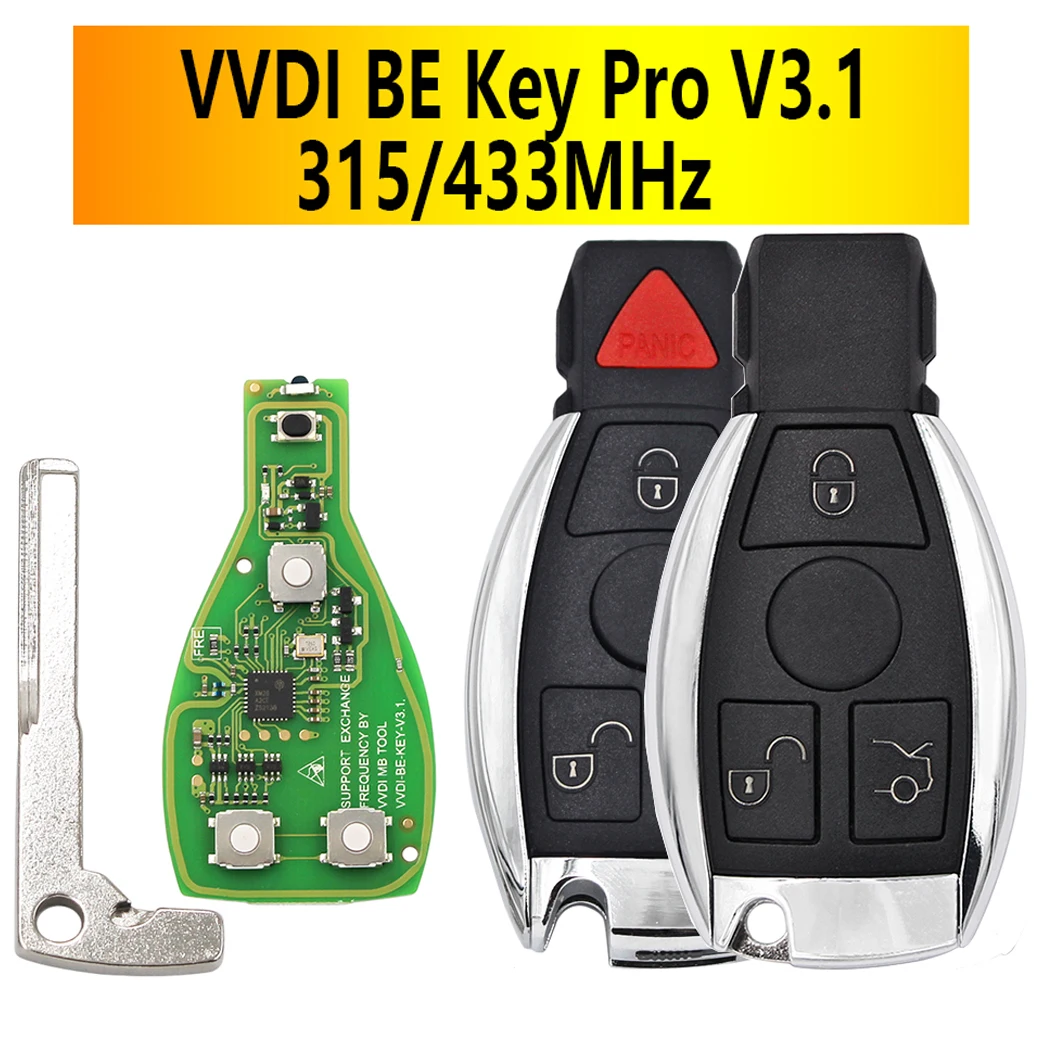 

Пульт дистанционного управления XHORSE VVDI BE Key Pro для Mercedes Benz V3.1 PCB, улучшенная версия смарт-ключа 315/433 МГц, можно обменять маркер MB BGA