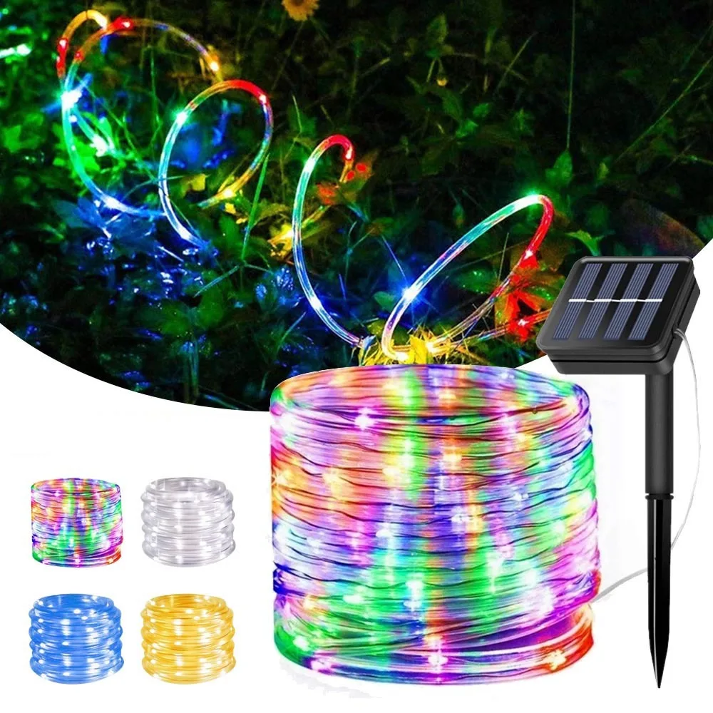 

Waterproof 7M/12M Solar Rope String Lights 8 Modes LED Copper Wire Fairy LED Light Tube Lamp For Garden Wedding Patio Decor