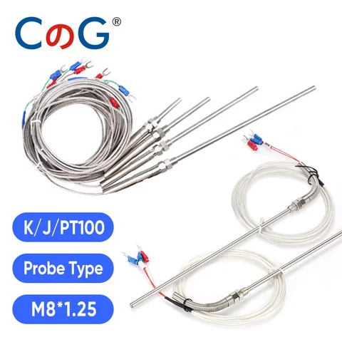 0-800 degrés M8 1M 2M 3M 5M K J J PT100 TYPE 50 mm 150 mm 100 mm 200 mm Fidre de vis