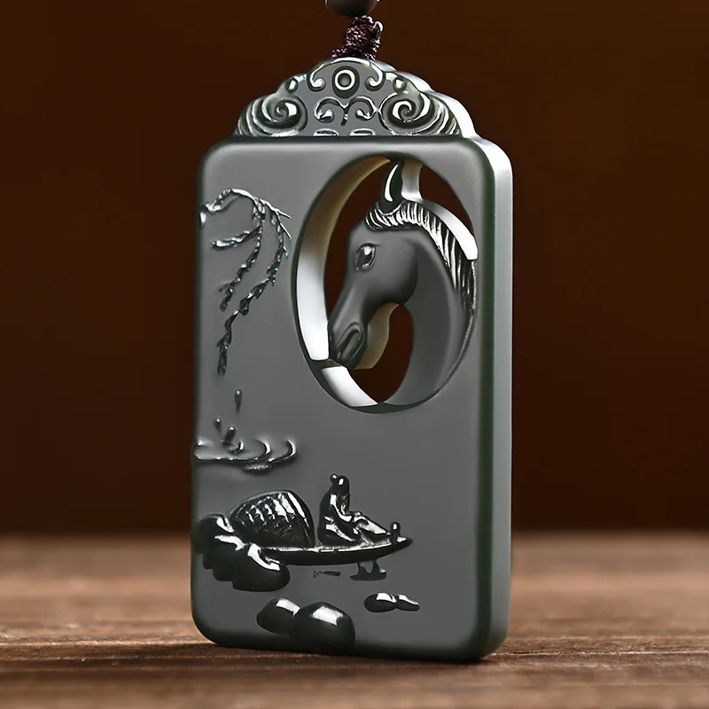 

Hot Selling Natural Hand-carve Hollow Zodiac Horse Head Necklace Pendant Fashion Jewelry Accessories Men Women Luck Gifts Amulet