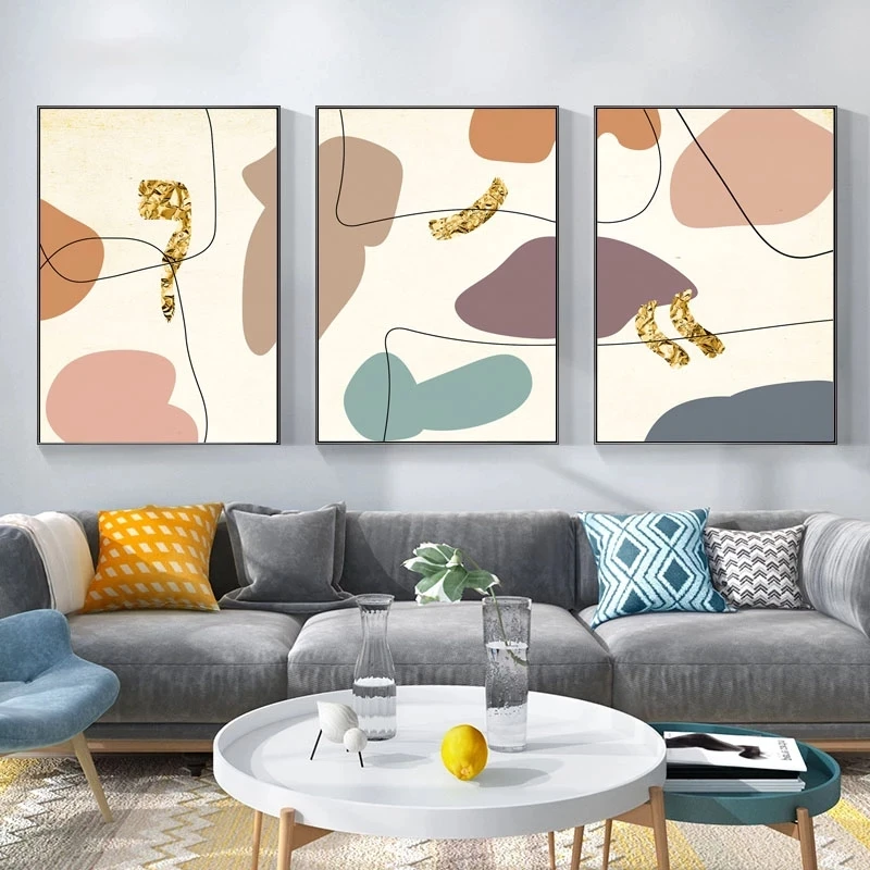

Minimalist Canvas Painting Block Abstract Gold Line Wall Art Prints Geometric Poster for Living Room Home Decoration Pictures