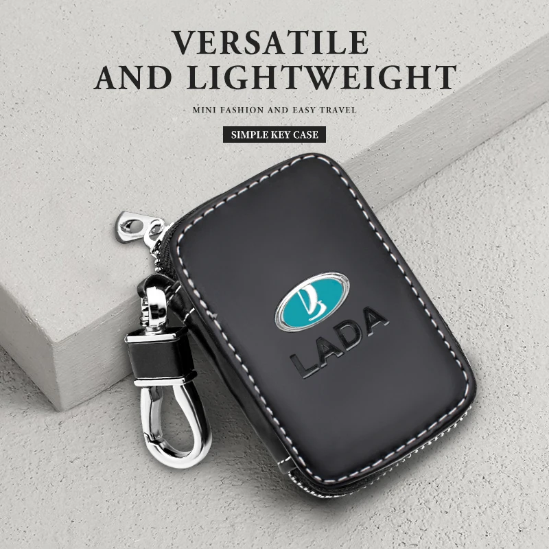 

Leather Zipper Car Key Cover Storage Keychain Case For LADA Priora Sedan sport Kalina Granta Vesta Niva Largus Vaz Samara 2110