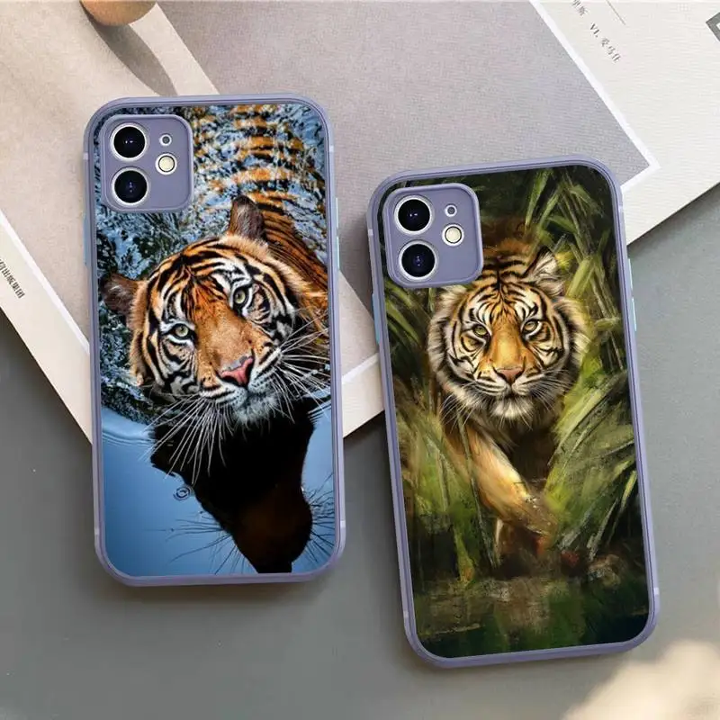

Animal Tiger Phone Case for iPhone X XR XS 7 8 Plus 11 12 13 pro MAX 13mini Translucent Matte Case