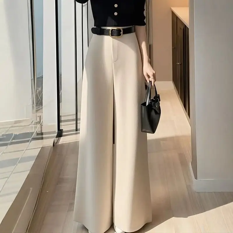 Утягивающие бежевые узкие широкие брюки с высокой талией для женщин зимние