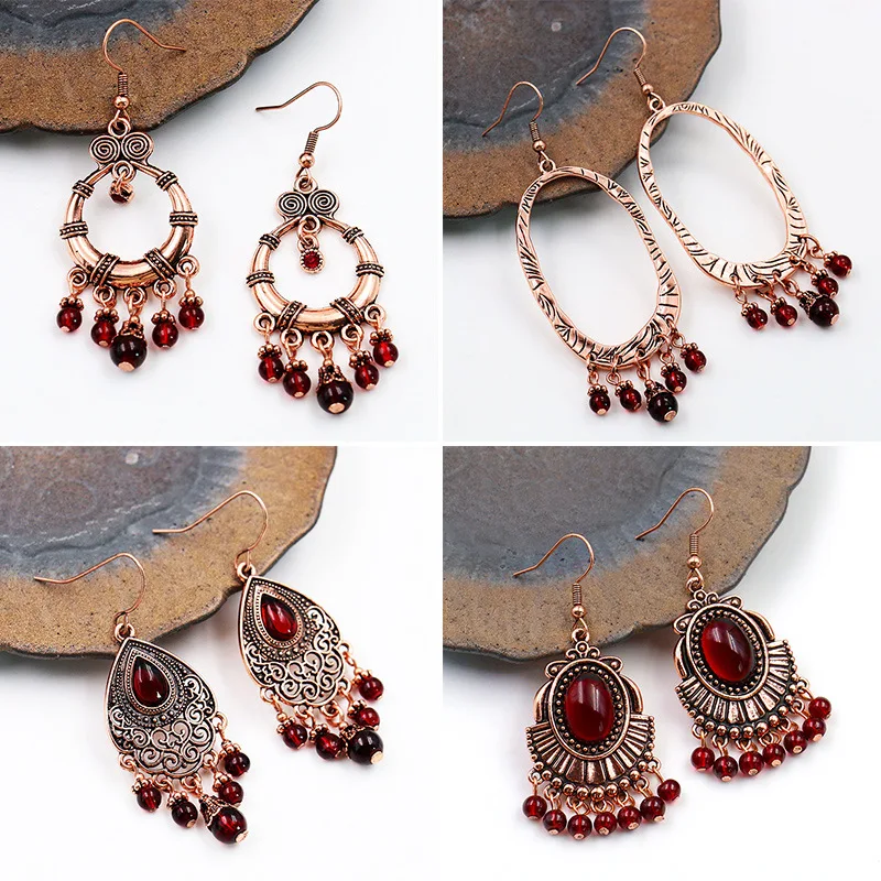 

Retro earrings for women Natural Garnet aretes fashion luxury glamour серьги jewelry for women Gifts
