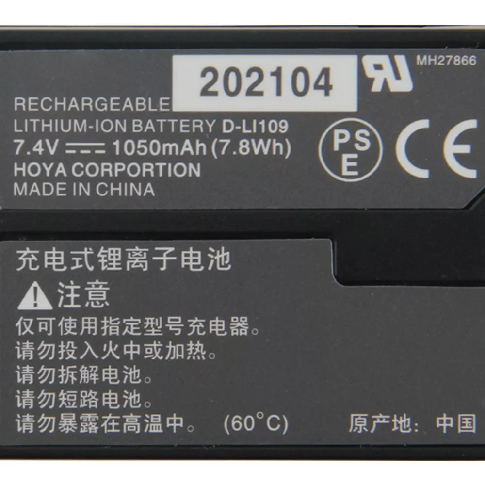 

2023NEW Original Replacement Battery For Pentax KR KS2 KS1 K70 K500 K30 K50 K-70 K-500 K-30 K-50 K-R K-S1 K-S2 D-LI109 Genuine B