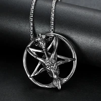 gothic satan skull necklace pendant men chain punk street pentagram stainless steel goat head necklace jewelry gift wholesale