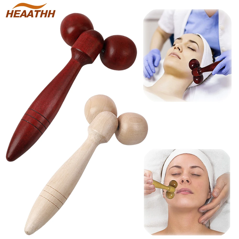 Wooden Face Roller Ball Massager 360 Rotation Thin Face Lifting Wrinkle Remover Massage Tools Neck Chin Massage Slimming