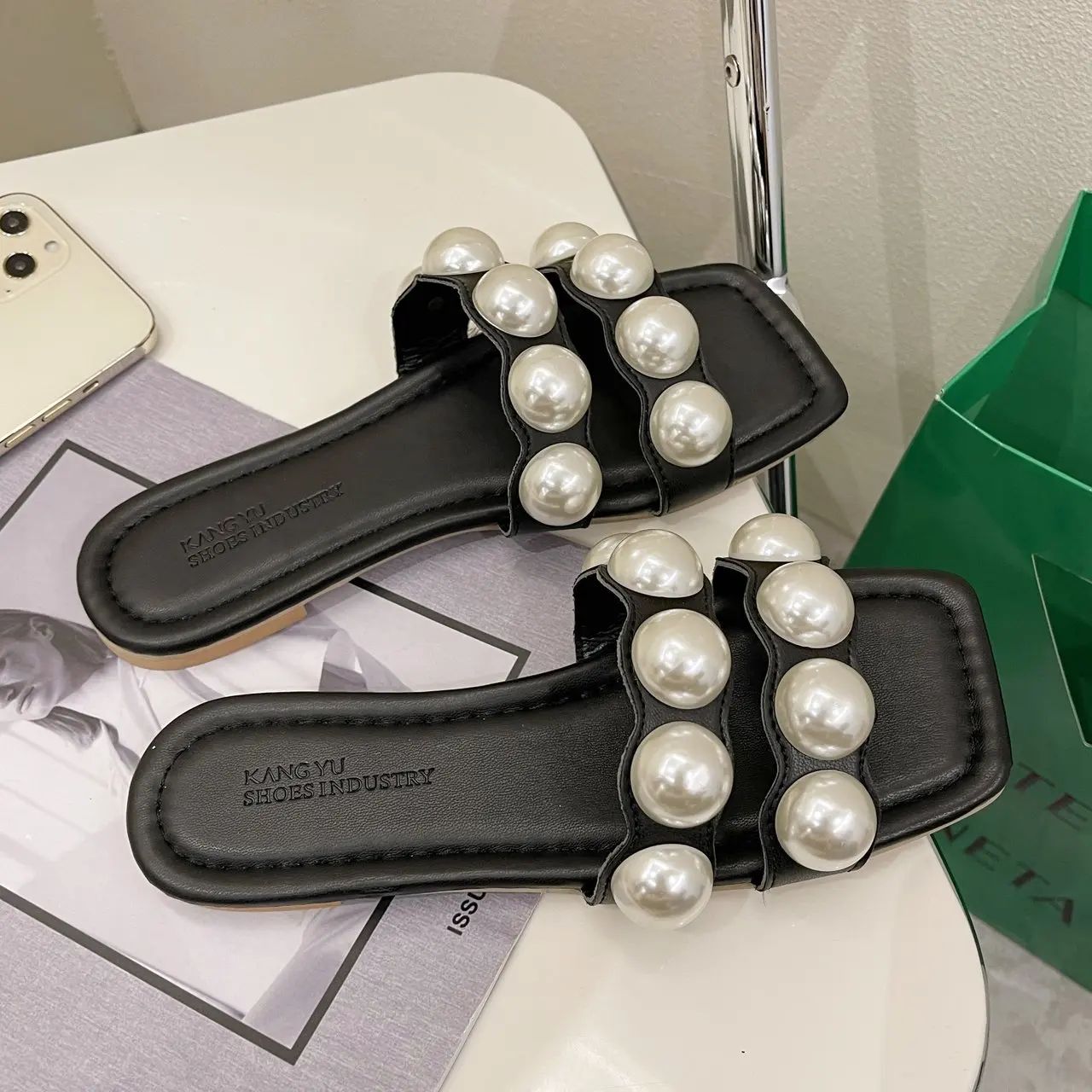 

Summer Pearl Women Slides 2020 Flat Casual Slippers Open Toe Outdoor Beach Sandals