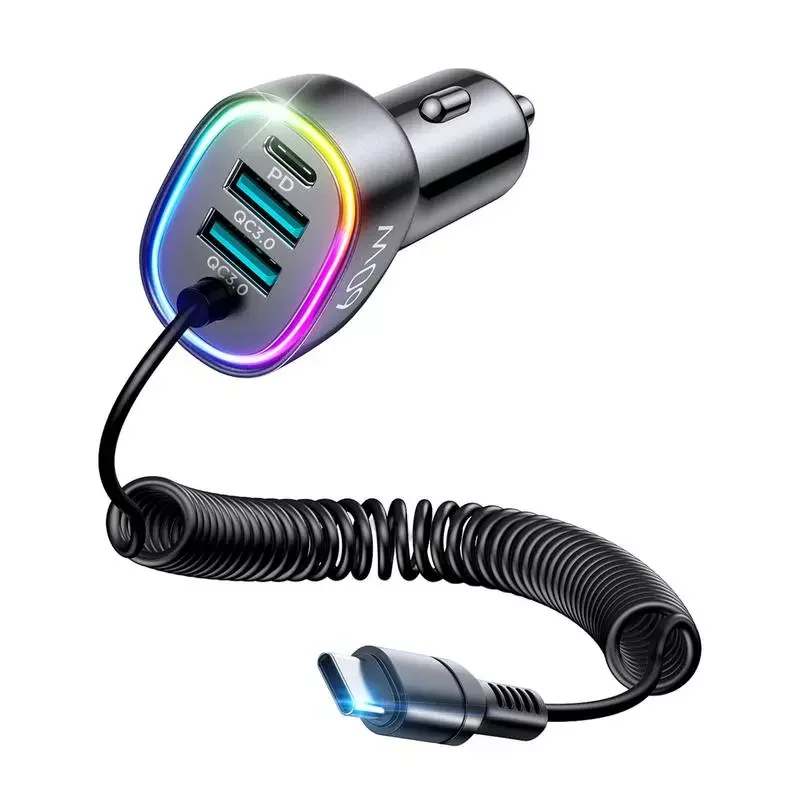 

NEW2023 Cigarette Lighter Adapter Fast Charge 3.0 Car Charger 4 Ports Type-C USB Port Fast Charge Car Chargers With Mini Handle