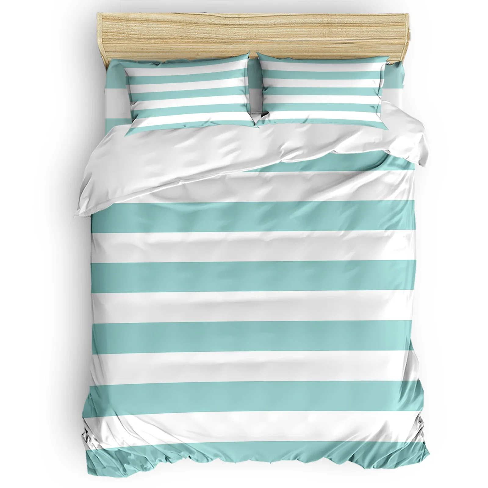 

Aqua White Stripes Comfortable Household Goods Bedroom Bed Luxury Duvet Cover 2/3/4 Pieces