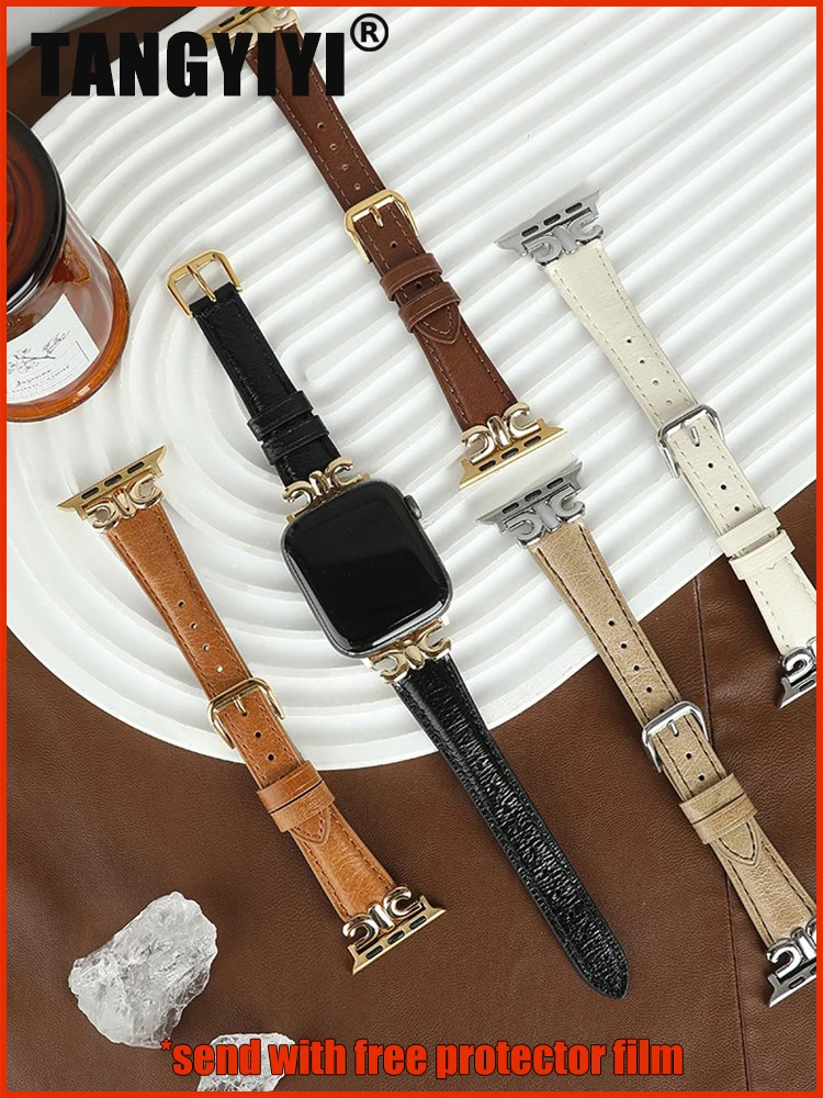 

Ремешок для Apple Watch Series 9 8 7 6 SE 5 4 38/40/41/42/44/45 мм iWatch Ultra 2 49 мм, роскошный браслет из искусственной кожи с металлической пряжкой, браслет