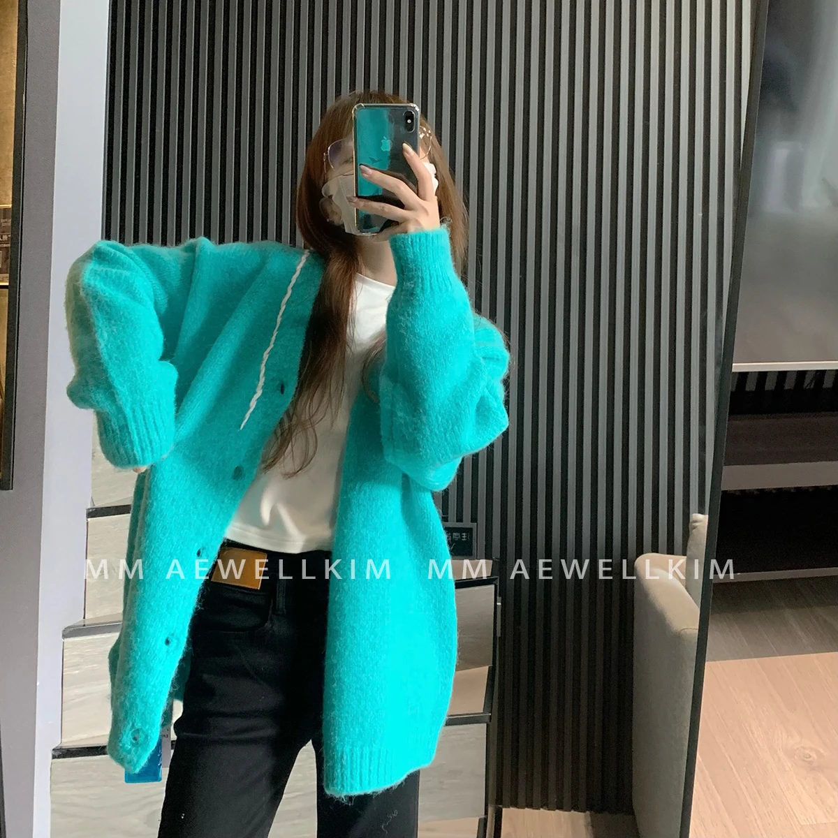 Ader error Autumn and Winter Men's and Women's New Mohair Sewing Thickened Knitted Cardigan Couple Sweater Coat