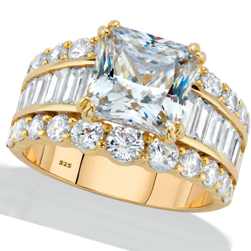 

High Quality Gold Color Inlaid Transparent Cubic Zircon Rhinestone Ring for Women Party Wedding Jewelry Female Hand Accessories