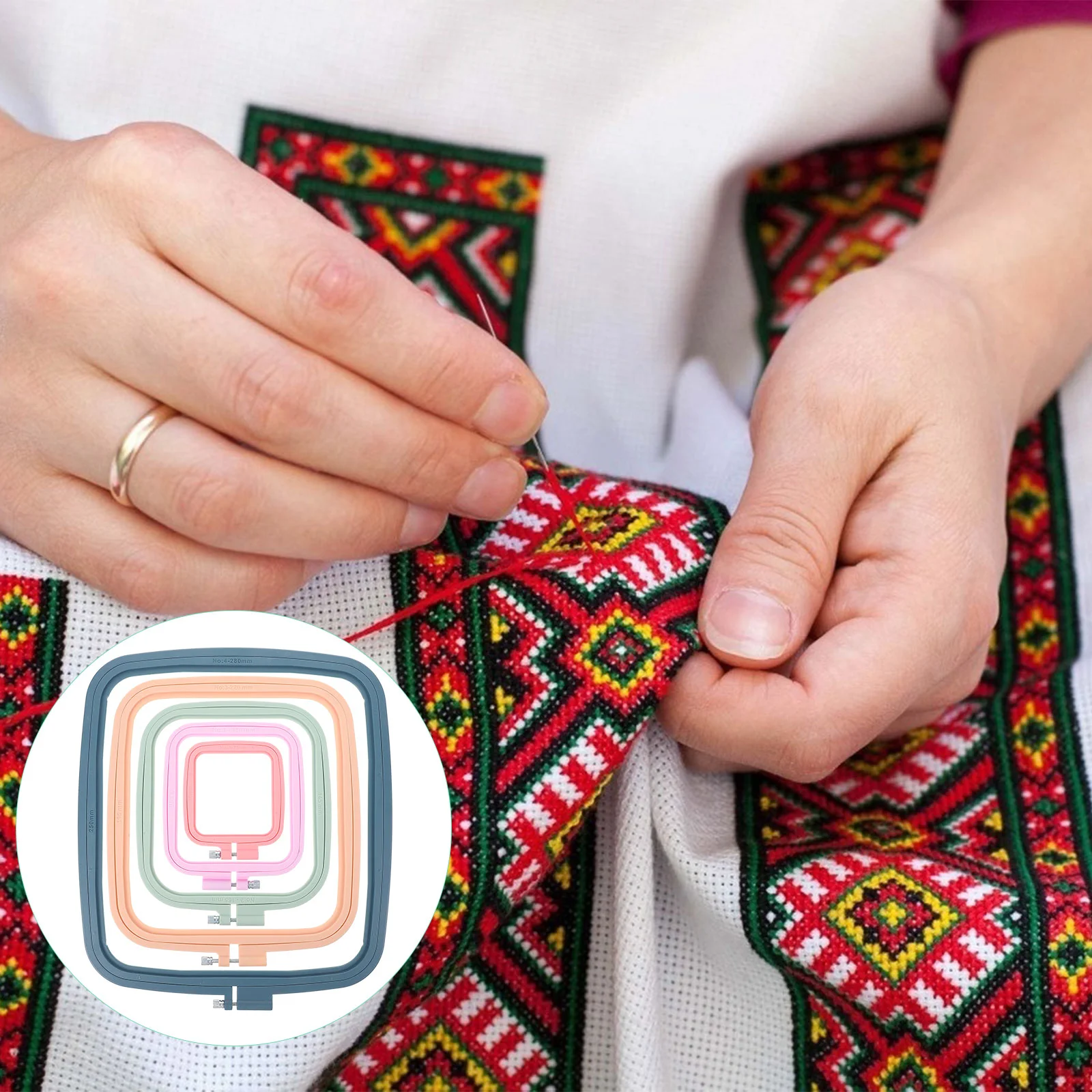 

5 Pcs The Ring Square Embroidery Hoop Cross Stitch Hoops DIY Rings Punch Hole Craft Plastic Frame Sets for Wood