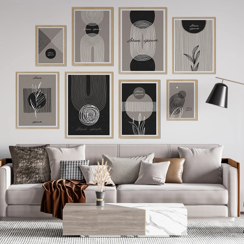 Мода Абстрактная линия Черно-белый минимализм Роскошная картина на холсте